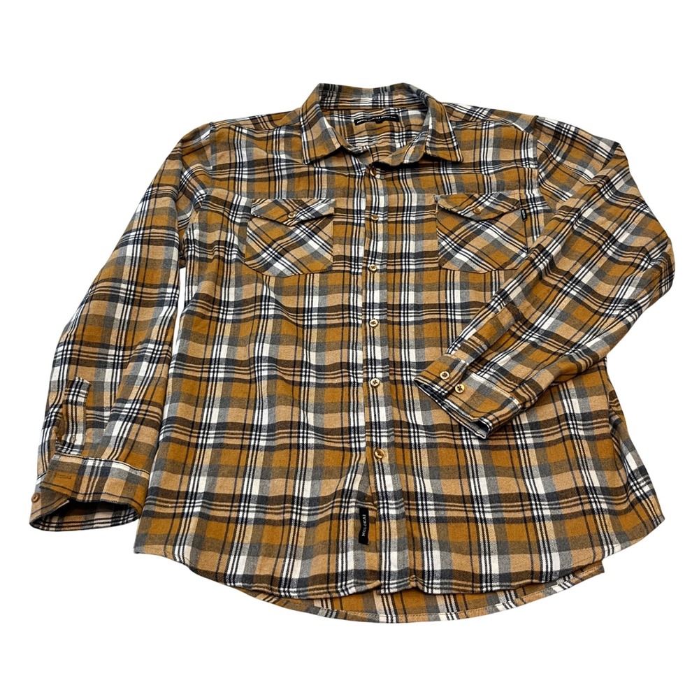 Molokai Surf‎ Co Mens  Plaid Flannel Shirt Long Sleeve Yellow Black White XL